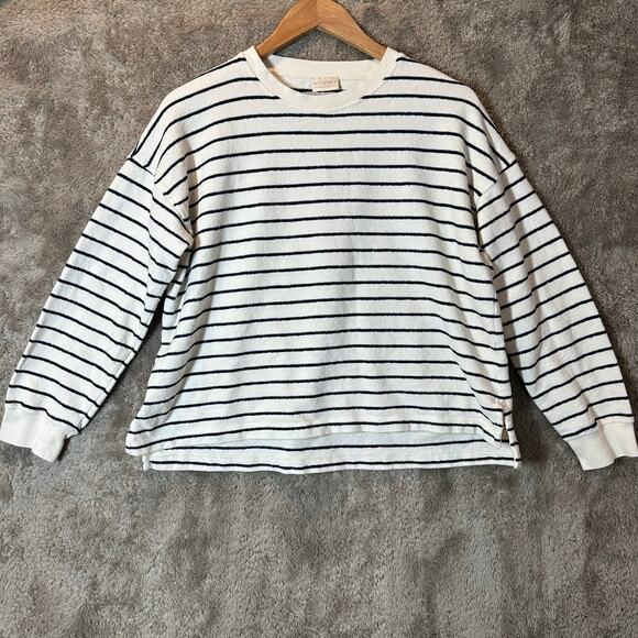 Mus & Bombon Aldea Stripe Sweatshirt Boucle Knit Top S Small Navy Blue Cream - Picture 2 of 10